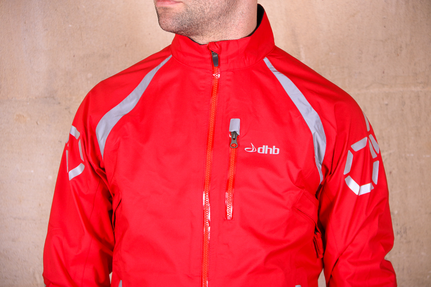 dhb flashlight waterproof jacket red