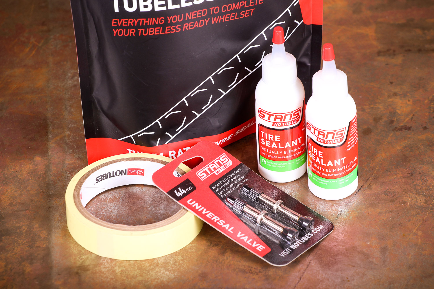 Stans No Tubes 25mm Wide Mountain Bike Cycle Tubeless Kit 170ML 35mm Valve 