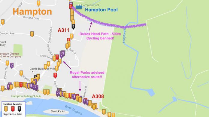 Bushy Park Cycling Map Royal Parks Says 'Crash Map' Route Not Recommended For Bushy Park Cyclists  After Duke's Head Passage 'No Cycling' Signs | Road.cc