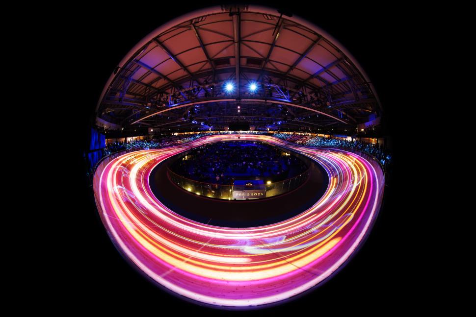 Saint-Quentin-en-Yvelines velodrome light show, 2024 Paris Olympics (Ed Sykes/SWpix.com)