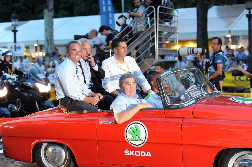 Bernard Hinault with Greg LeMond, Miguel Indurain and Eddy Merckx (copyright Simon Wilkinson:SWpix.com)