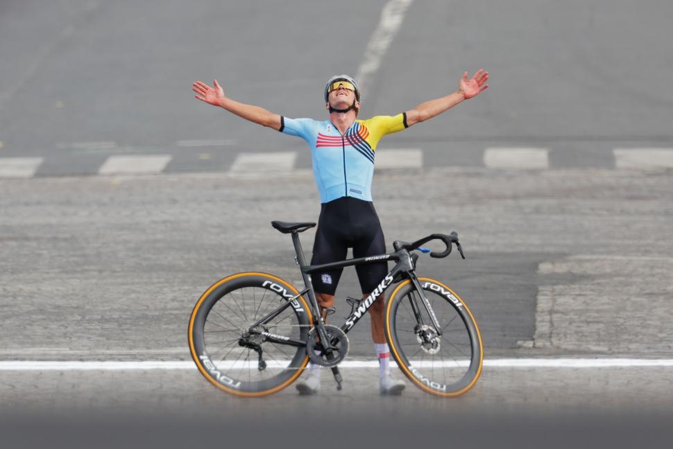 Remco Evenepoel survives last minute bike change scare to make history by winning Paris Olympics 2024 cycling road race road.cc