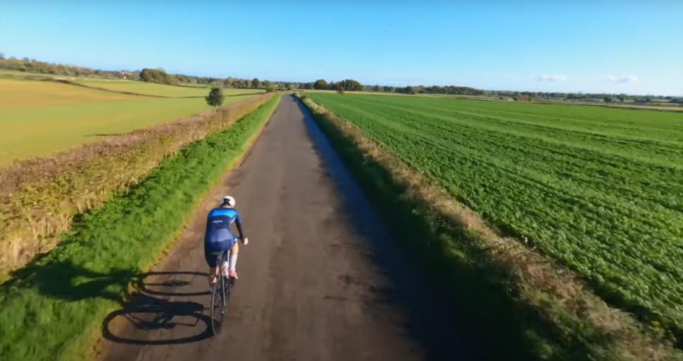 2022 wheels test, road.cc Jamie riding drone shot