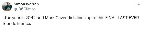 Simon Warren Mark Cavendish tweet
