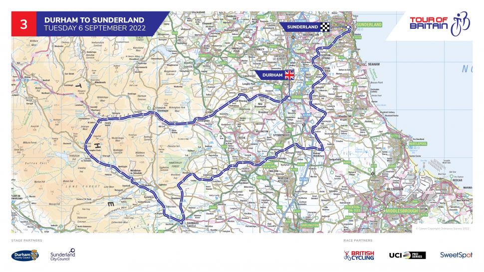 Mappa della fase 3 del Tour of Britain 2022