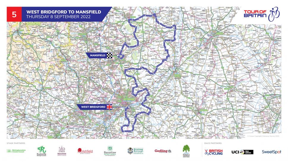 Mappa della fase 5 del Tour of Britain 2022