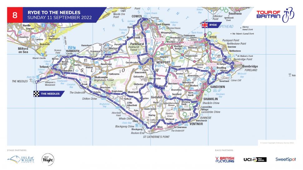 Mappa della fase 8 del Tour of Britain 2022