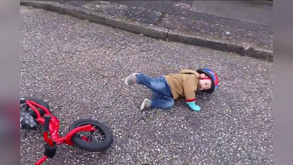 Video: Toddler's comedy balance bike 'crash' gets half a million views