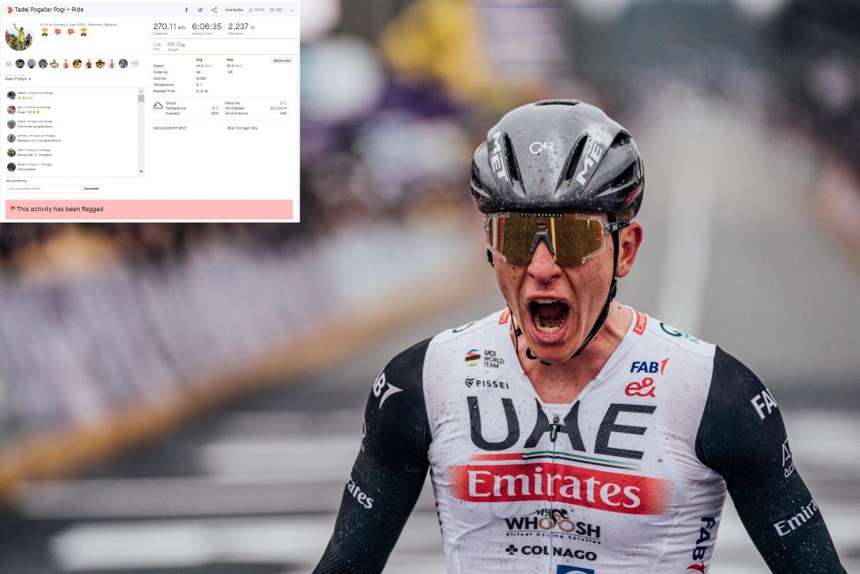 Tadej Pogačar uploads Tour of Flanders win to Strava... gets flagged