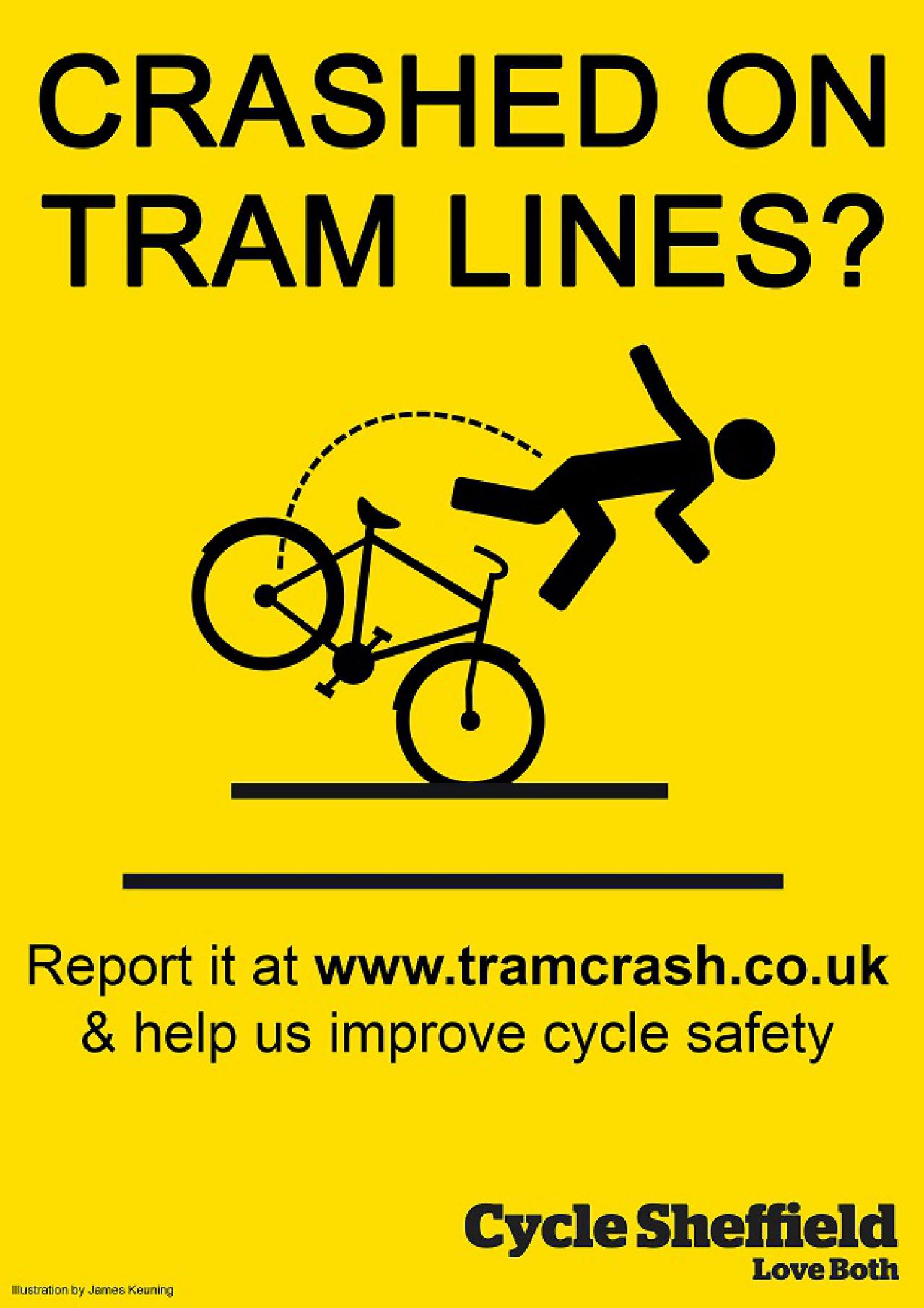 Why should you be careful when riding over tram lines?