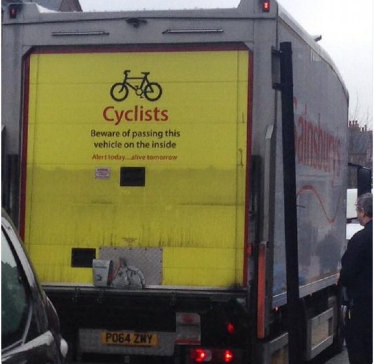Sainsbury's truck cyclist warning 