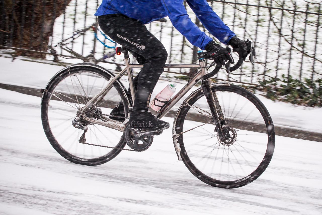 riding bike in snow