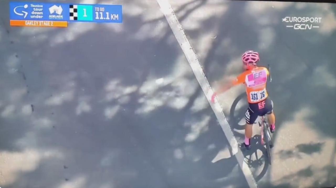 Bettiol lobs bottle at cameraman filming him suffering with cramp at Tour Down Under; Rohan Dennis wins TDU stage 2;