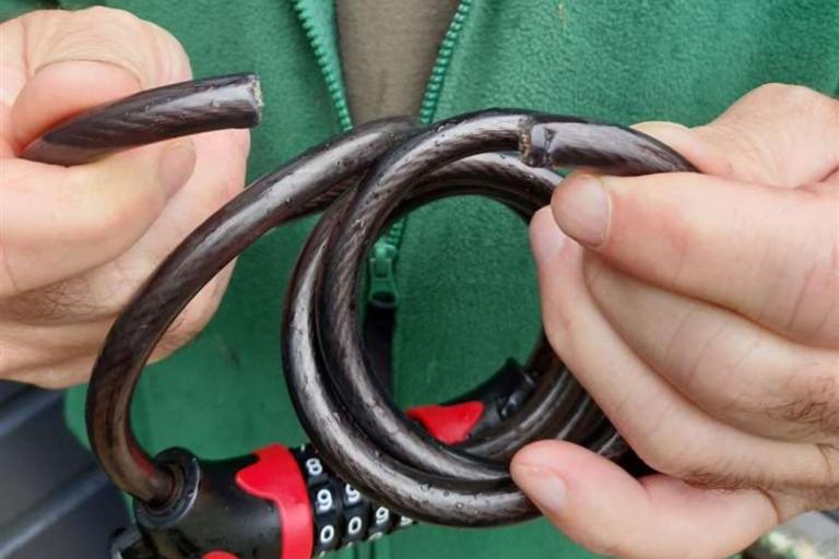 Cut bike lock from stolen bikes at Ashurst Campsite (New Forest Heart Police)
