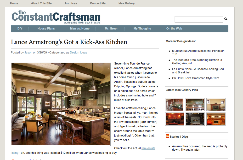 The Constant Craftsman (Lance Armstrong’s kitchen)