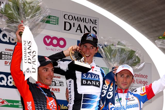 Andy Schleck still hungry on the podium Liege Bastogne Liege 2009