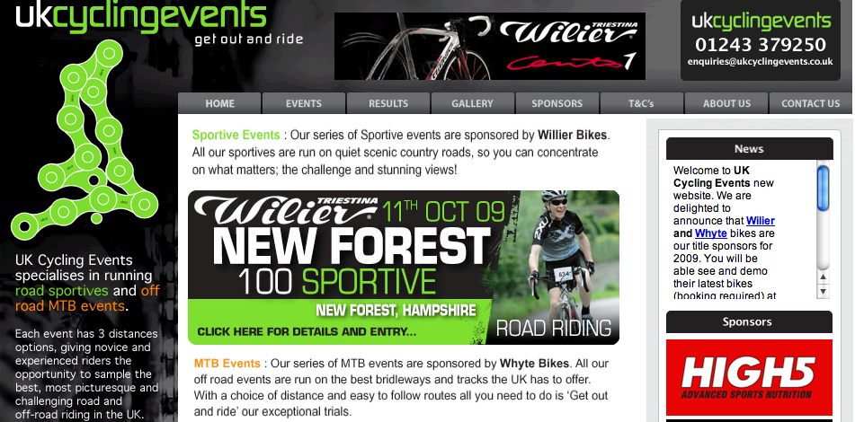 UK Cycling Events homepage