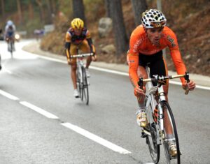 Samuel Sanchez leads Alejandro Valverde during Stage 19 of the 2009 Vuelta © Unipublic