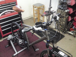 Bike in the shop being fitted