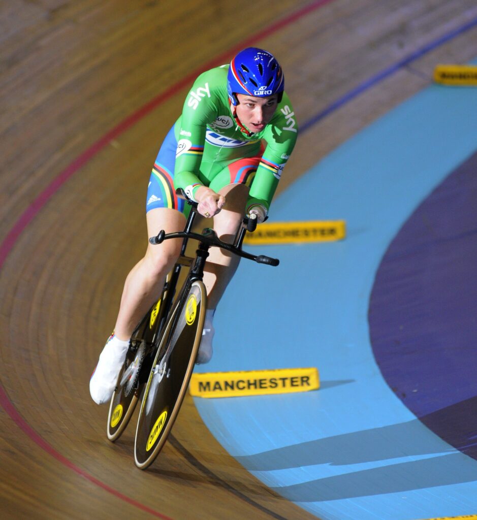 Sarah Storey on the Manchester Velodrome track.jpg