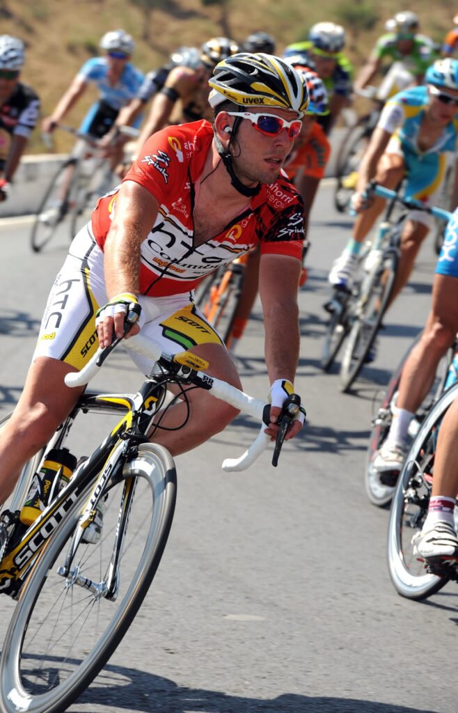 Mark Cavendish in the red leader’s jersey in the 2010 Vuelta (copyright- Unipublic:Graham Watson)