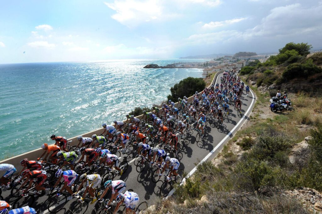 The riders skirt the Catalan coast in the 2010 Vuelta (copyright- Unipublic:Graham Watson)