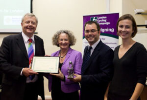 Best Facility Award Barclays Cycle Hire Mick Hickford and colleagues from Transport for London accept the award from LAM Jenny Jones..jpg