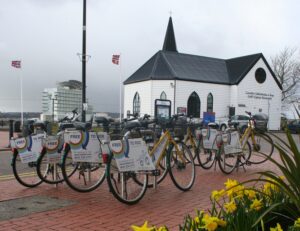 OYBikes outside Cardiff’s iconic Norwegian church,courtesy OYBikes.jpg