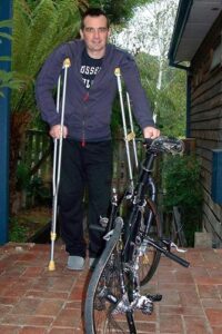 Rick Robson with squashed bike