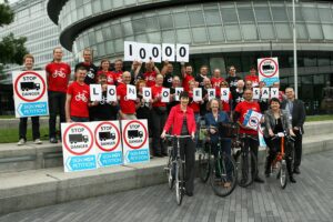 LCC members deliver cyclist awareness training petition at City Hall (picture courtesy Belinda Sinclair).jpg
