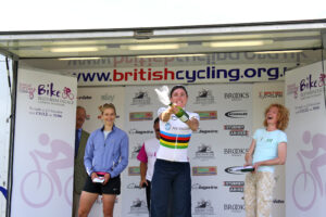 Blenheim 2011: 20km time trial winner Sarah Storey gets busy with the fizzy.jpg