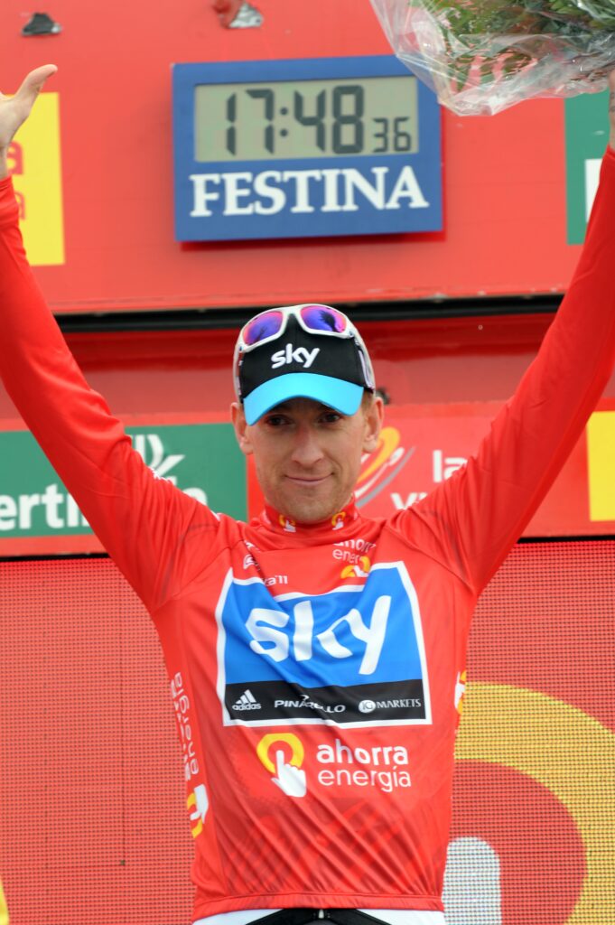 Bradley Wiggins in the Vuelta red jersey (copyright: Tour of Spain/Graham Watson).jpg
