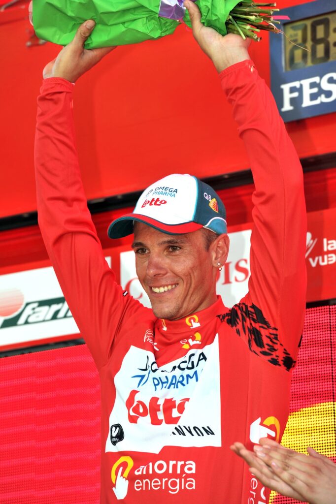 Philippe Gilbert in the Vuelta leader’s jersey (copyright Unipublic:Graham Watson)