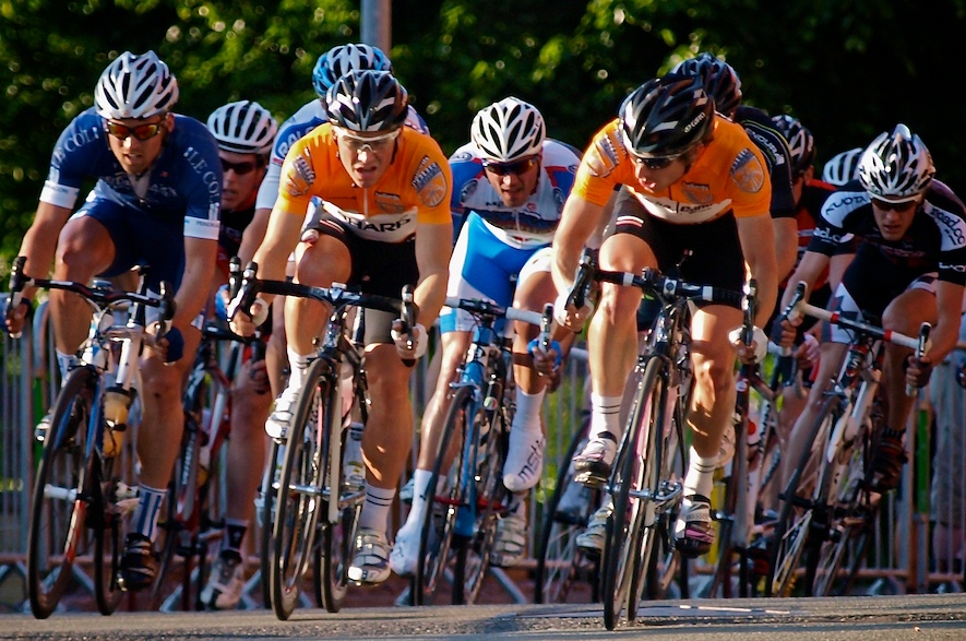 Rapha Condor Sharp in leaders jerseys at Halfords Tour Series 2010 Stoke on Trent copyright Simon MacMichael.jpg