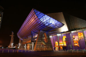 Lowry Theatre at night (source John, Wikimedia Commons)