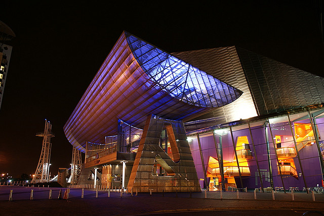 Lowry Theatre at night (source John, Wikimedia Commons)
