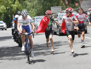 Will Clarke and fans (credit - Santos Tour Down Under:Regallo)