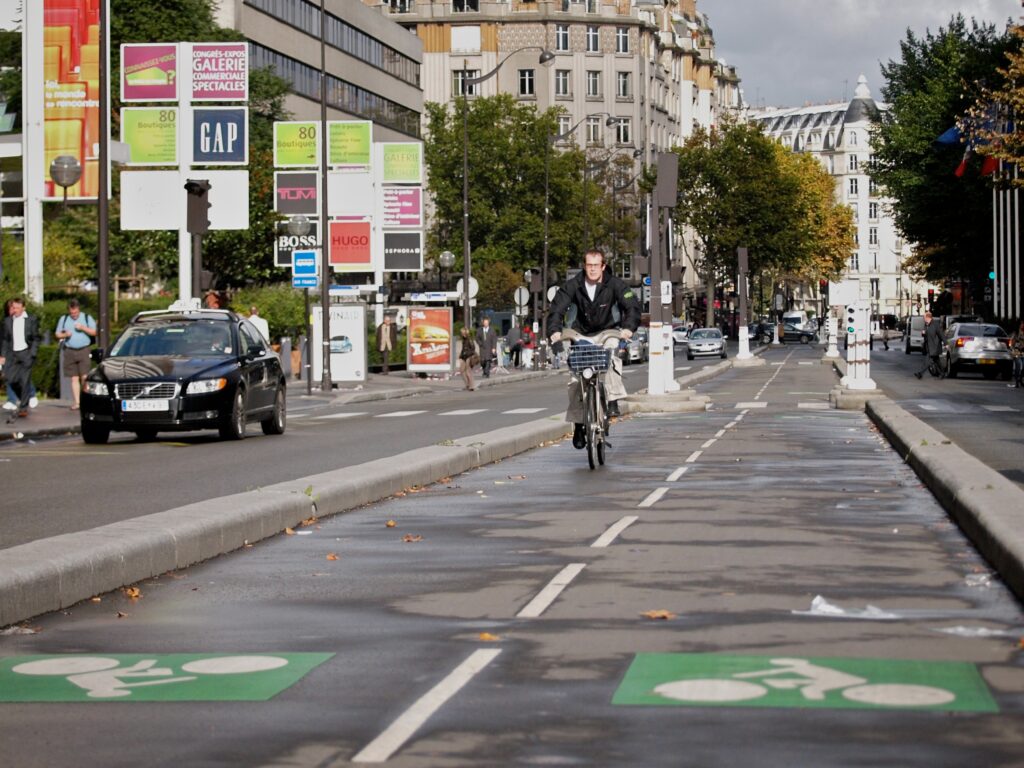 Paris Velib rider and cycle lane
