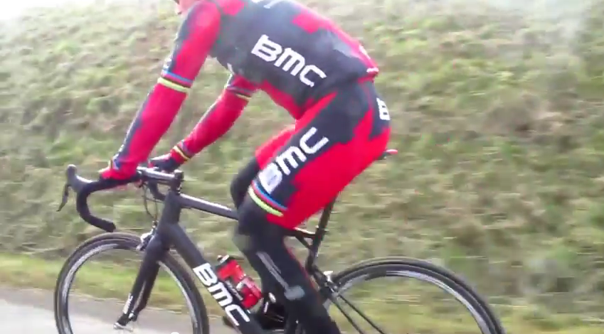 Thos Hushovd recces the cobbles on a prototype frame
