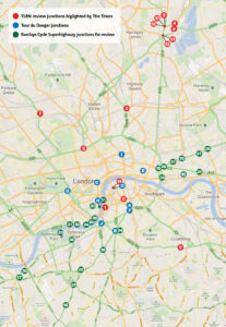 TfL Road Netowrk and BCS review vs Tour du Danger (click on map to enlarge)