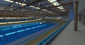 Derby Multi Sports Arena Hospitality Balcony (image and design © FaulknerBrowns Architects)