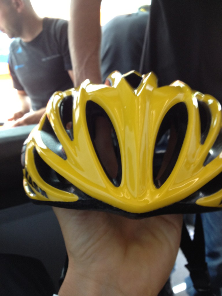 Yellow helmet (pic from Christian Knees of Team Sky on Twitter)