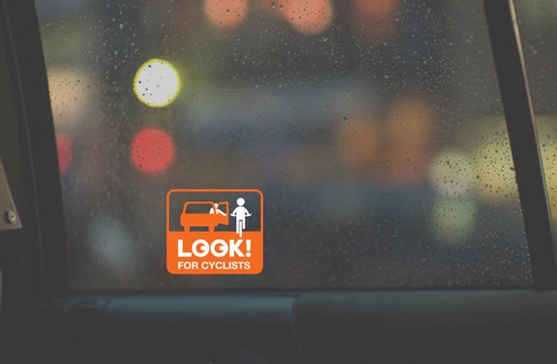 NYC Look For Cyclists taxi window decal