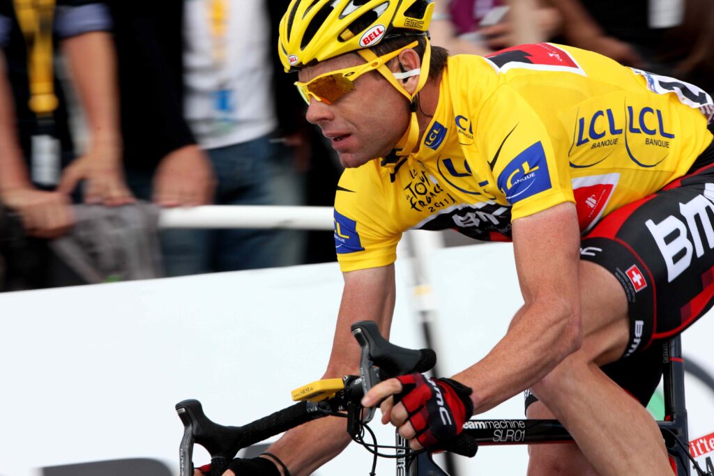 Cadel Evans on last day of 2011 Tour de France copyright PhotoSport International.jpg