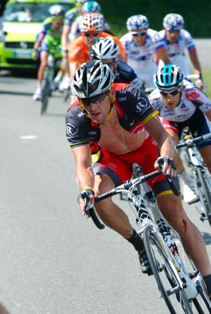 Lance Armstrong after crashing on Stage 8 of the 2010 Tour de France © PhotoSport International.jpg