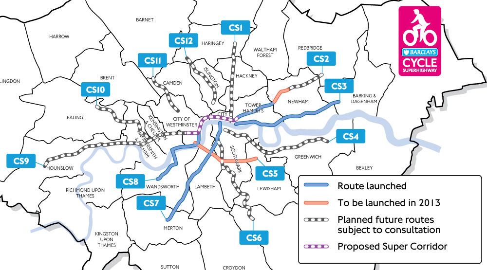 Cycle Superhighway Map inc Super Corridor