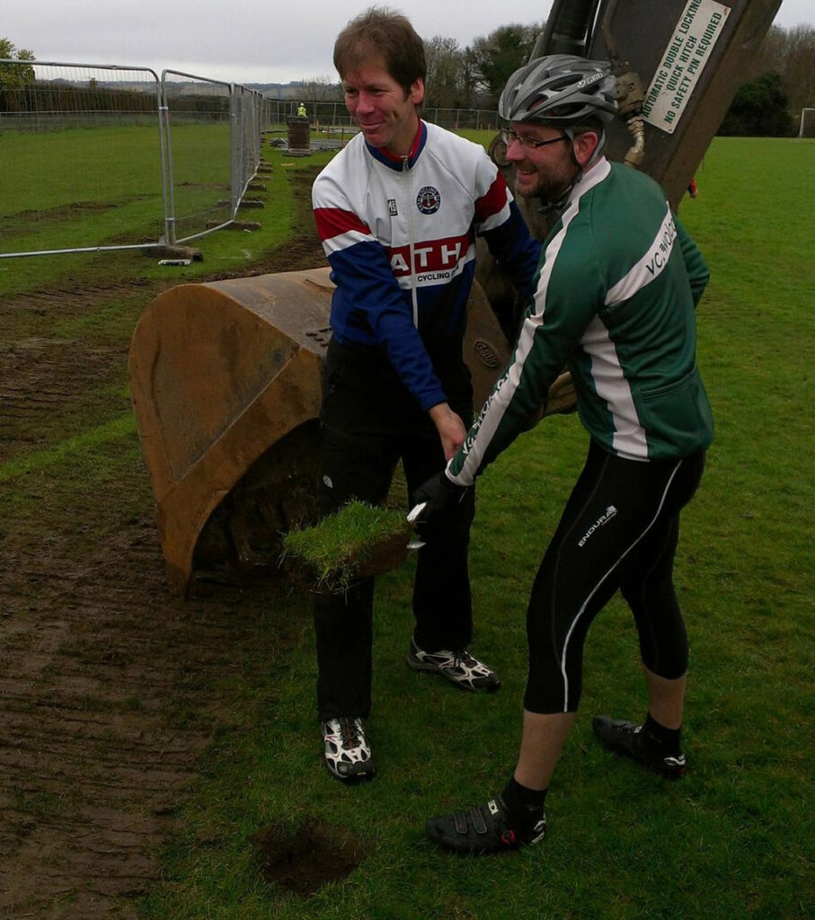 Jon Arnold and Andy Stewart cut the turf at Odd Down