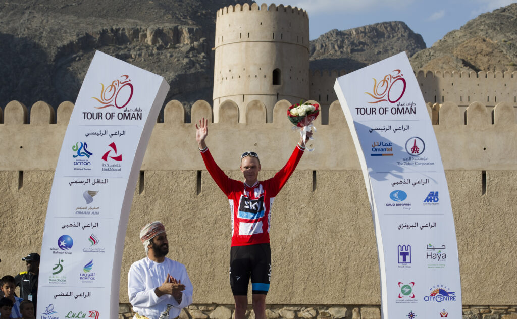 Chris Froome after taking lead in 2013 Tour of Oman (copyright Lloyd Images, Muscat Municipality)