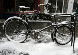 Snowy bike in Bath