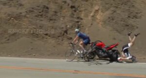 Mulholland Highway motorbike and cyclist collision (source Rnickeymouse, YouTube)